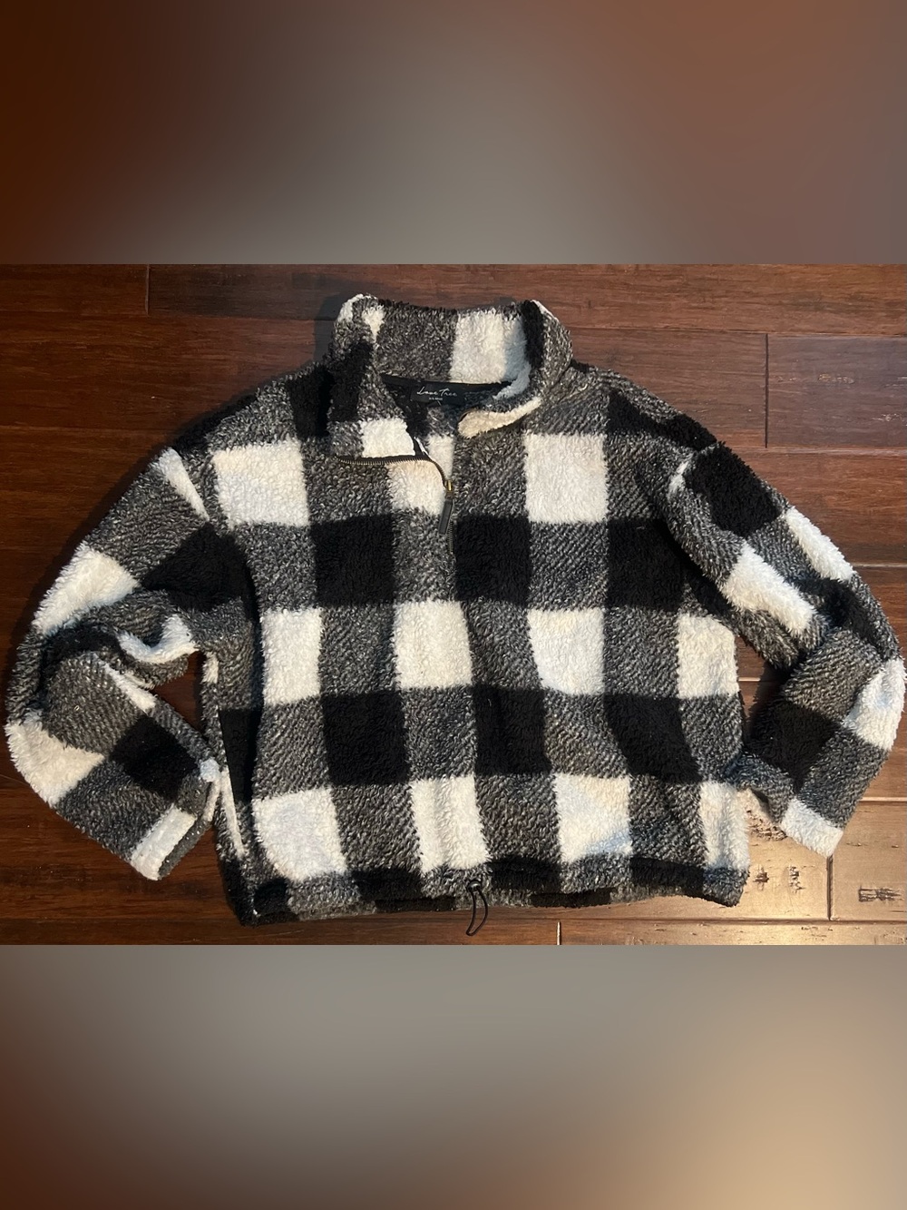 Love Tree Black & White Buffalo Check Sherpa Pullover